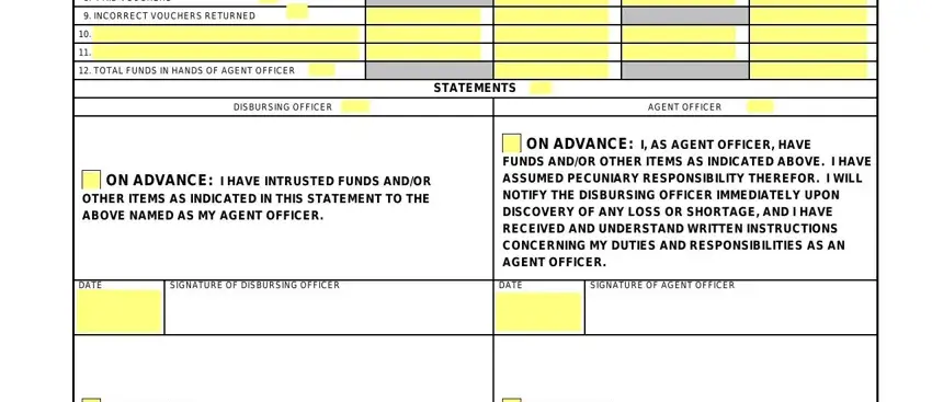 Step 2: Completing the funds, advance, and signature fields on the military finance form