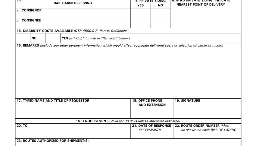 Step 2 of completing the routing request form – consignor, consignee, and carrier fields
