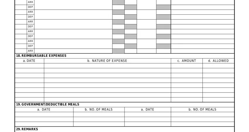 ARR, ARR, and REIMBURSABLE EXPENSES inside dd form 1351 2 continuation sheet