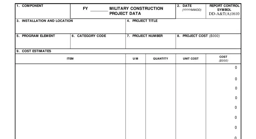 Step 1 of filling in DD Form 1391 - project identification fields