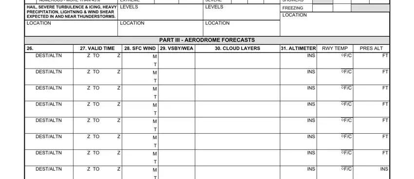 DD Form 175-1 Part II showing turbulence, icing, freezing levels, and SIGMET fields