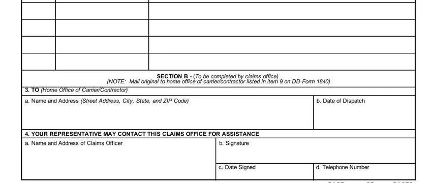 b Date of Dispatch, d Telephone Number, and PAGE of dd form 1840