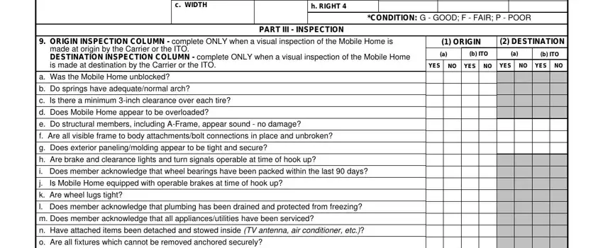 Completing part 2 of DD Form 1800 inspection