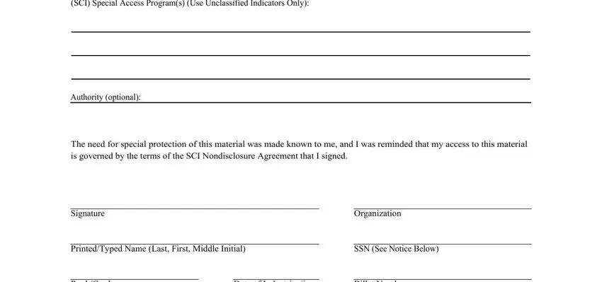 Part 1 of the Dd Form 1847 SCI indoctrination memorandum
