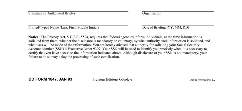 Part 2 of the Dd Form 1847 briefer certification section