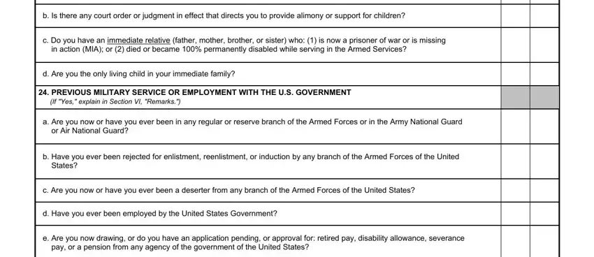 Final checklist sections of the military processing document