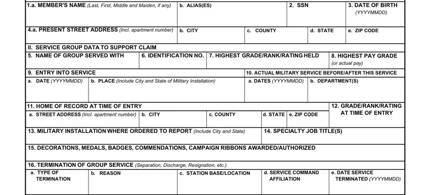 Filling out section 1 in va form 2168