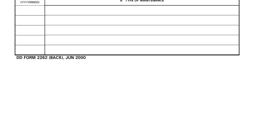 Receptacle record step 2 - maintenance type and date entries for the DD 2262 form
