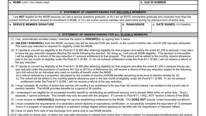 Montgomery GI Bill enrollment form fields - MGIB participation election section