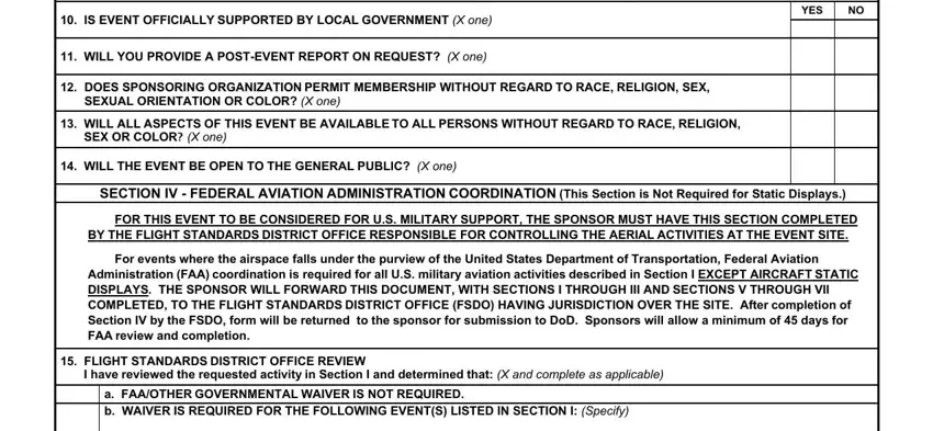 Section 4 of the DD 2535 showing event support and aviation fields