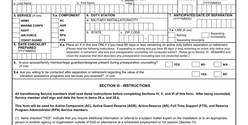How to fill in the DD-2648 pre-separation checklist step 1