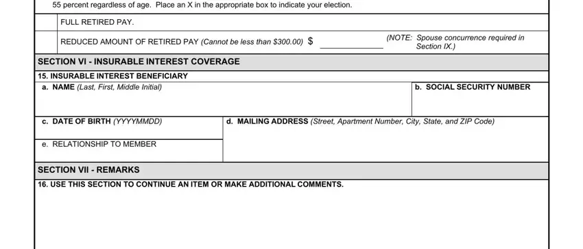 SECTION VI  INSURABLE INTEREST, Select the monthly amount of, and NOTE Spouse concurrence required inside da form 2656 5