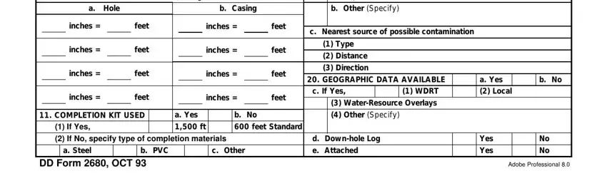 Entering hole and casing data on DD Form 2680