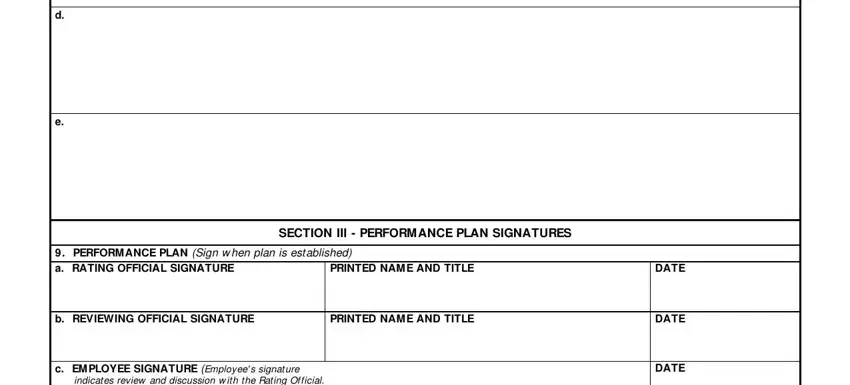 Rating official review and employee signatures on the performance plan
