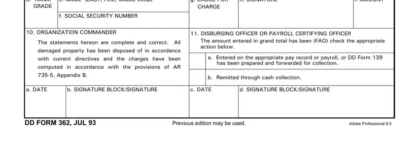 Part no. 3 in filling in statement of charges army