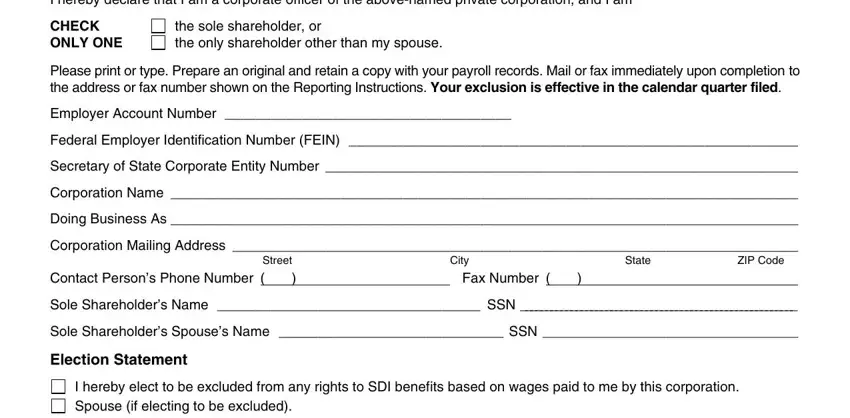 DE 459 form section 1 - employer account number and sole shareholder statement