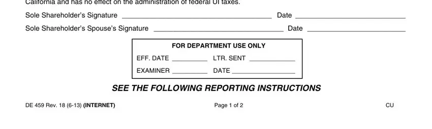 DE 459 form section 2 - sole shareholder signature and EDD certification
