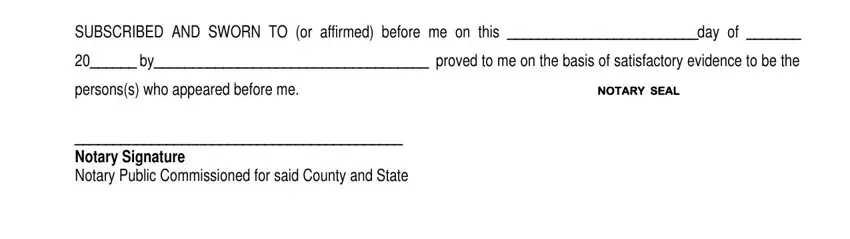 personss who appeared before me, SUBSCRIBED AND SWORN TO or, and NOTARY SEAL of affidavit of tenant