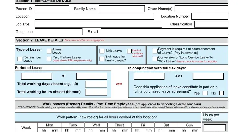 Opening the leave application in the FormsPal online PDF editor