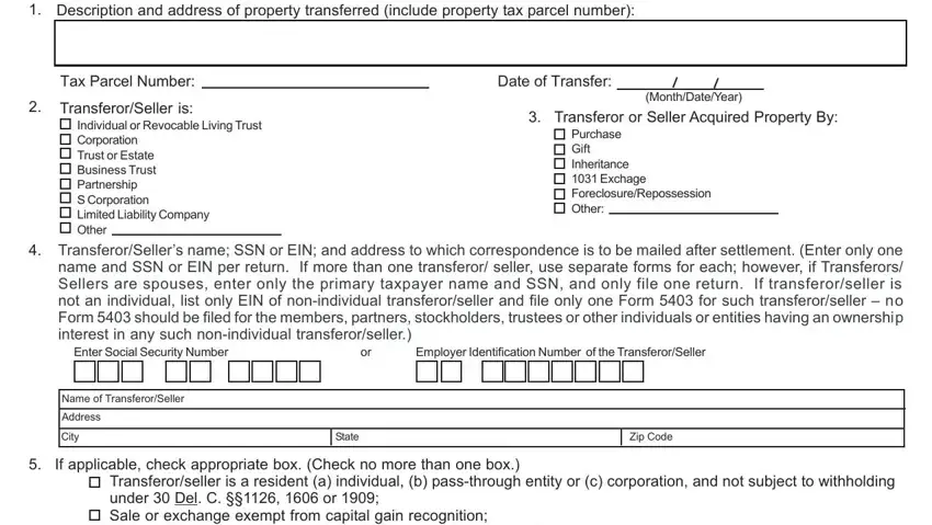 Step number 1 for filling in Delaware Form 5403