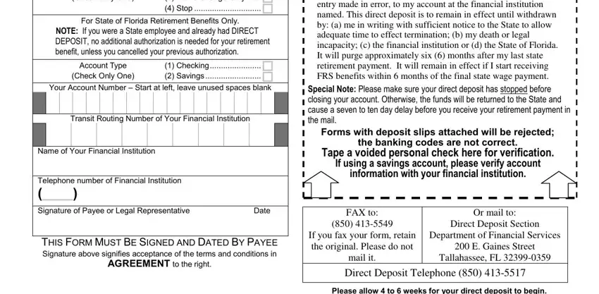 Part number 2 in completing florida direct deposit