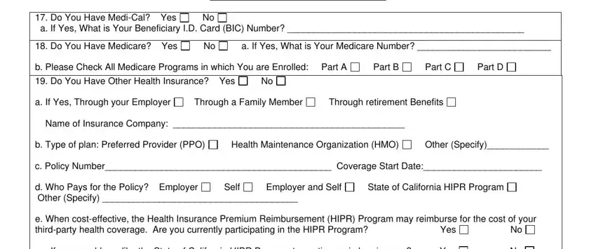 Part C, Other Specify, and Section B Health Insurance in application handicapped program get