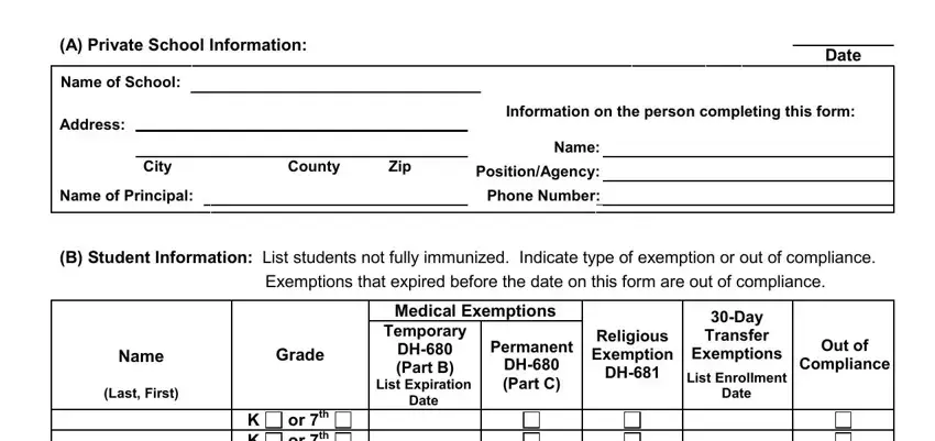 Filling out section 1 in form dh 860