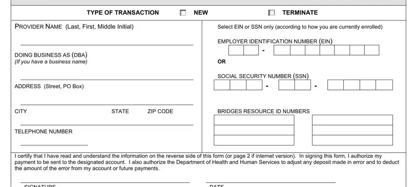 Step # 1 for filling in Dhhs Form 2637