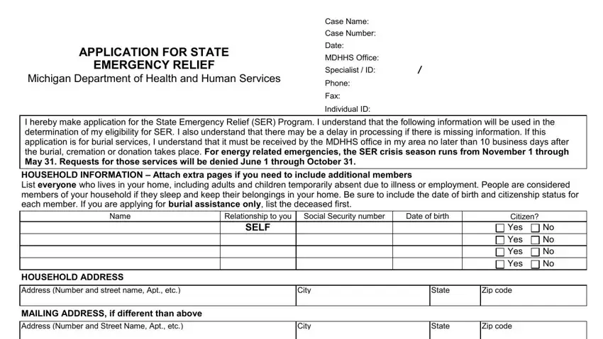 Filling out segment 1 in dhs ser form online application