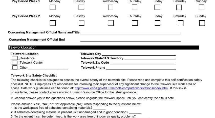 Saturday, Tuesday, and Sunday inside doi telework agreement