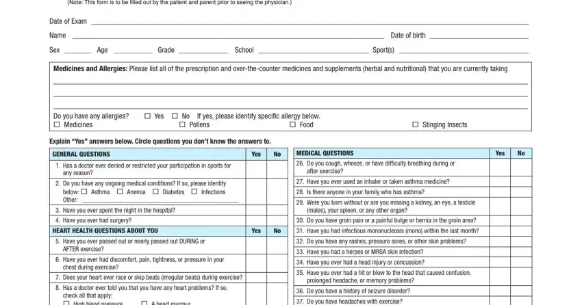 Filling out section 4 of diaa 2021 physical