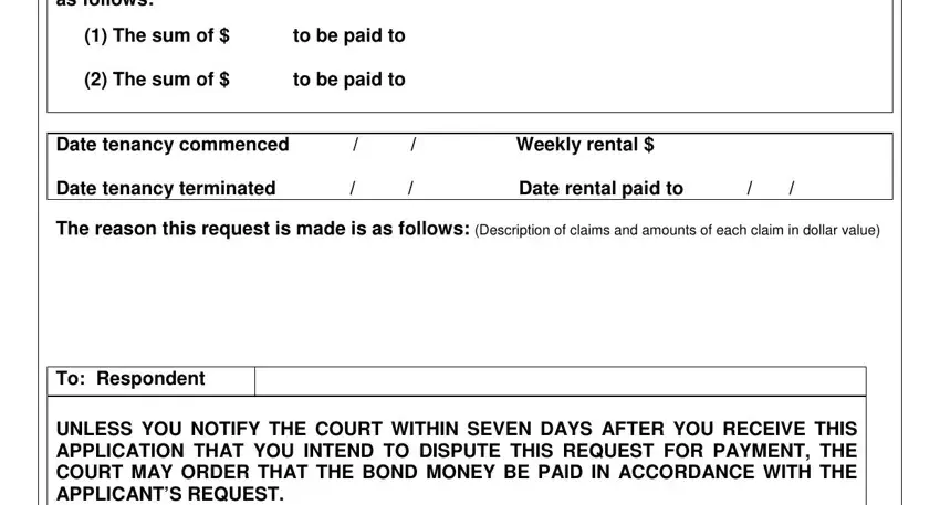 Writing part 2 of application for disposal of bond money
