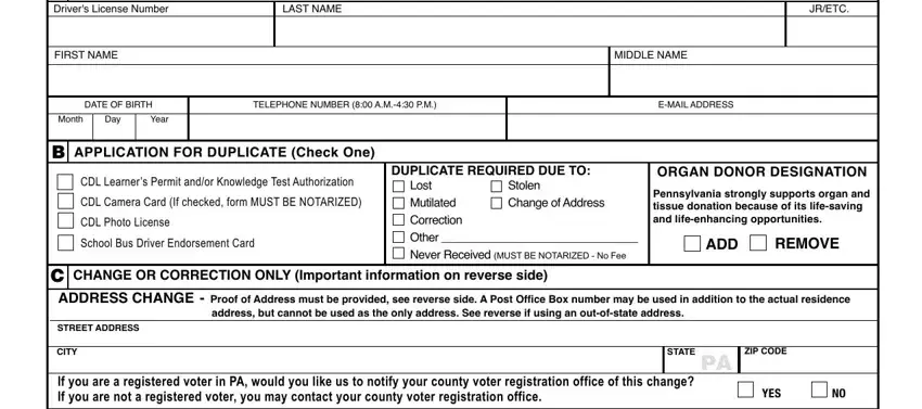 Writing part 1 of form dl 80