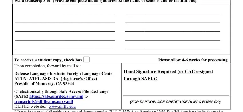 Part no. 2 for submitting dliflc request transcript
