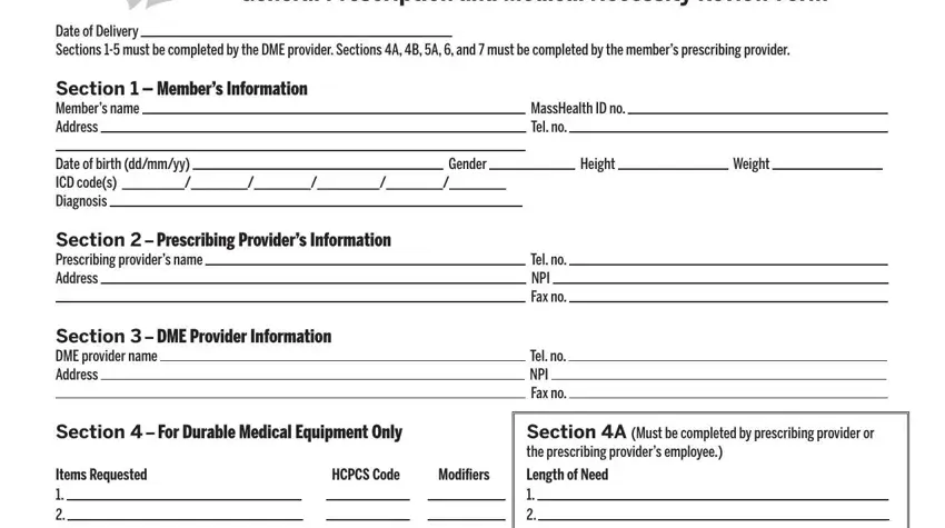 Part number 1 in completing dme form