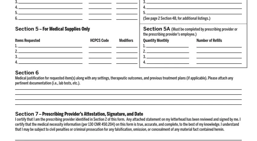 Section A Must be completed by, Modiﬁers, and HCPCS Code of dme form