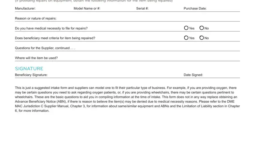 Part no. 4 for filling in dme intake document samples