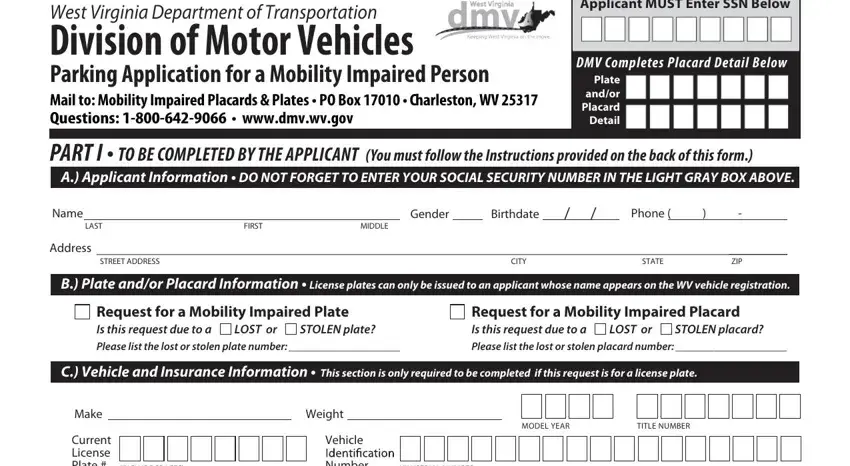 Filling out segment 1 of west virginia handicap parking permit