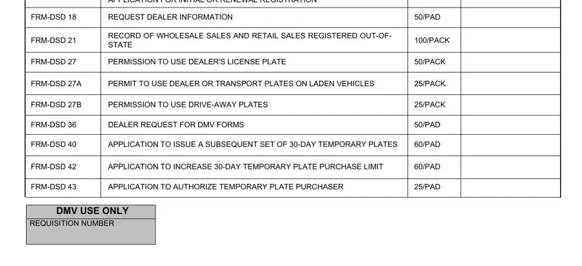 FRMDSD, FRMDSD B, and PERMIT TO USE DEALER OR TRANSPORT in Dmv Form Dsd 36
