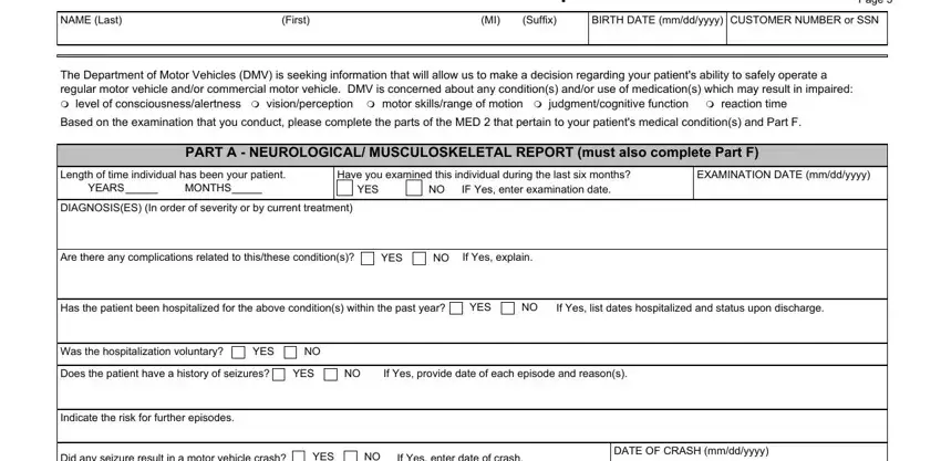 Writing section 3 in customer medical report