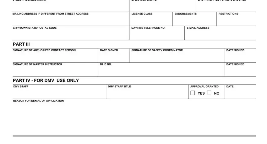 LAST PROF TEST DATE S ENDORS, SIGNATURE OF SAFETY COORDINATOR, and MAILING ADDRESS IF DIFFERENT FROM inside Dmv Form R 390