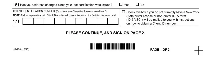 Stage number 2 in completing new york state inspection form
