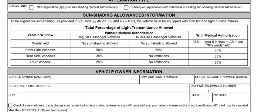 Writing section 1 in virginia dmv sun shading form