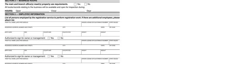 Filling out part 3 of ca 601 license