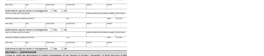 Filling out part 4 of ca 601 license