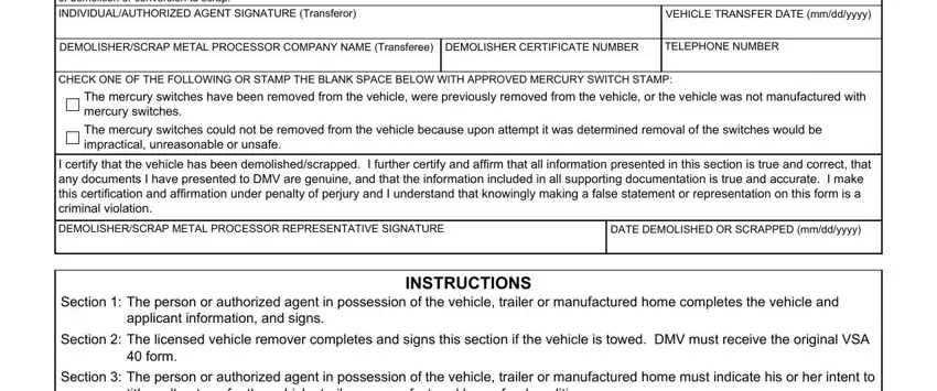 Filling out part 3 of dmv vsa 40
