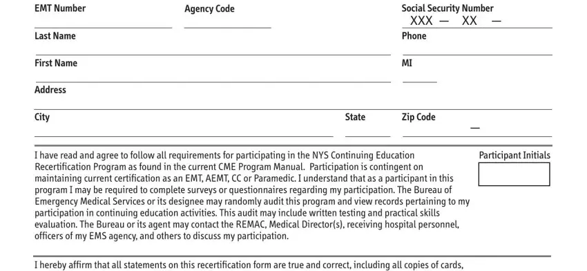 Filling out segment 1 of emt recertification any