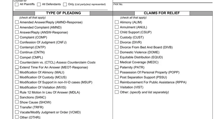 Filling in section 2 of filling