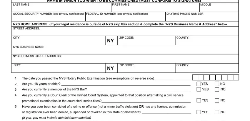 Stage no. 1 for filling in become a notary in nys