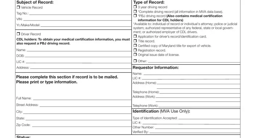 Completing section 1 of mva request online